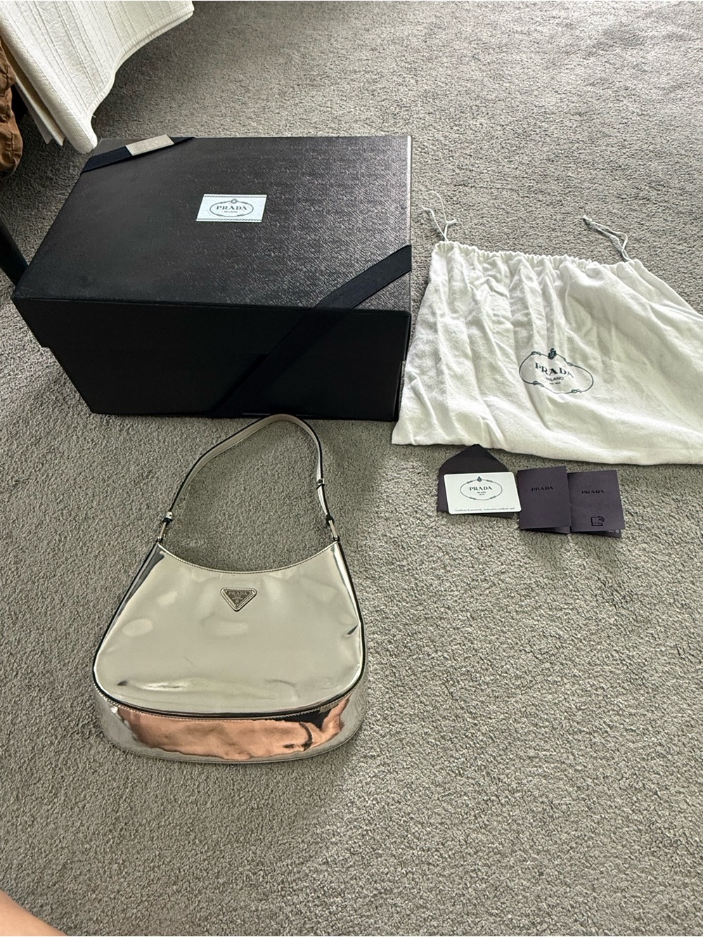 Prada Cleo Shoulder Bag Spazzolato Silver - Picture 3 of 11